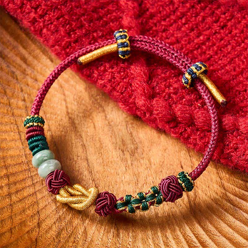 Hand-Woven Peach Blossoms Luck Jade Beads Red String Bracelet