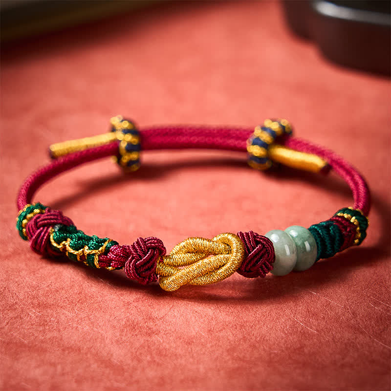 Hand-Woven Peach Blossoms Luck Jade Beads Red String Bracelet