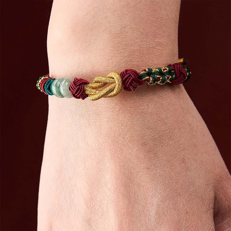 Hand-Woven Peach Blossoms Luck Jade Beads Red String Bracelet