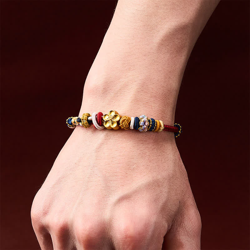Hand-Woven Peach Blossom Strength Red Navy String Bracelet