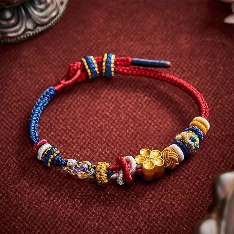 Hand-Woven Peach Blossom Strength Red Navy String Bracelet