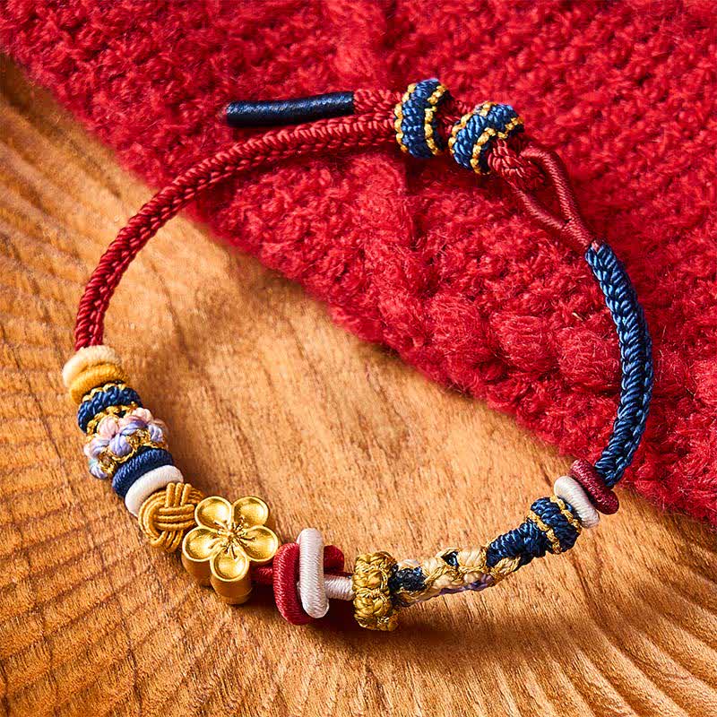 Hand-Woven Peach Blossom Strength Red Navy String Bracelet