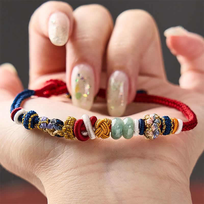 Hand-Woven Peach Blossom Luck Jade Beads Red Navy String Bracelet