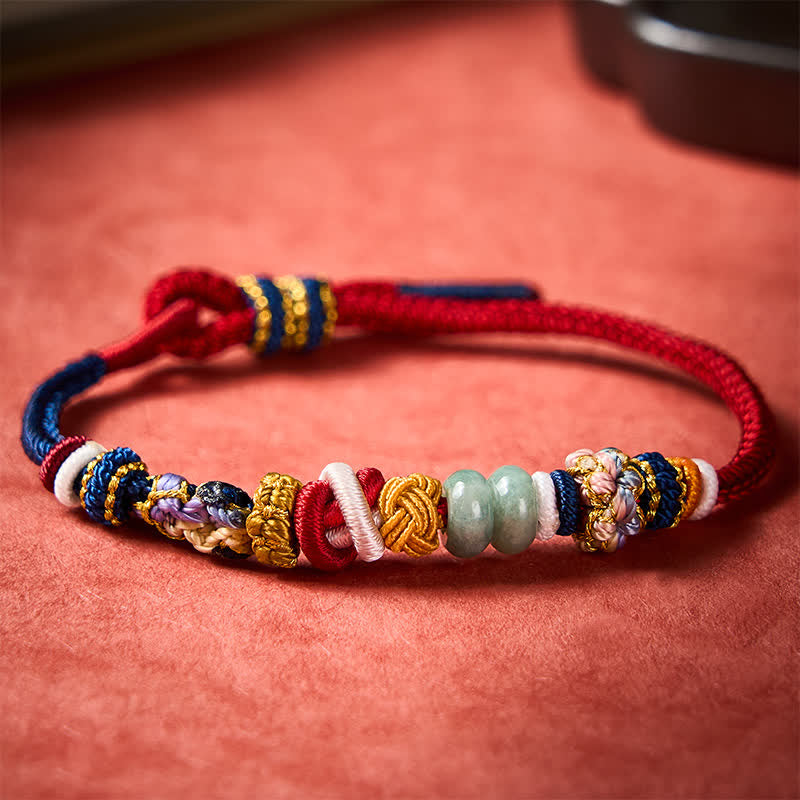 Hand-Woven Peach Blossom Luck Jade Beads Red Navy String Bracelet