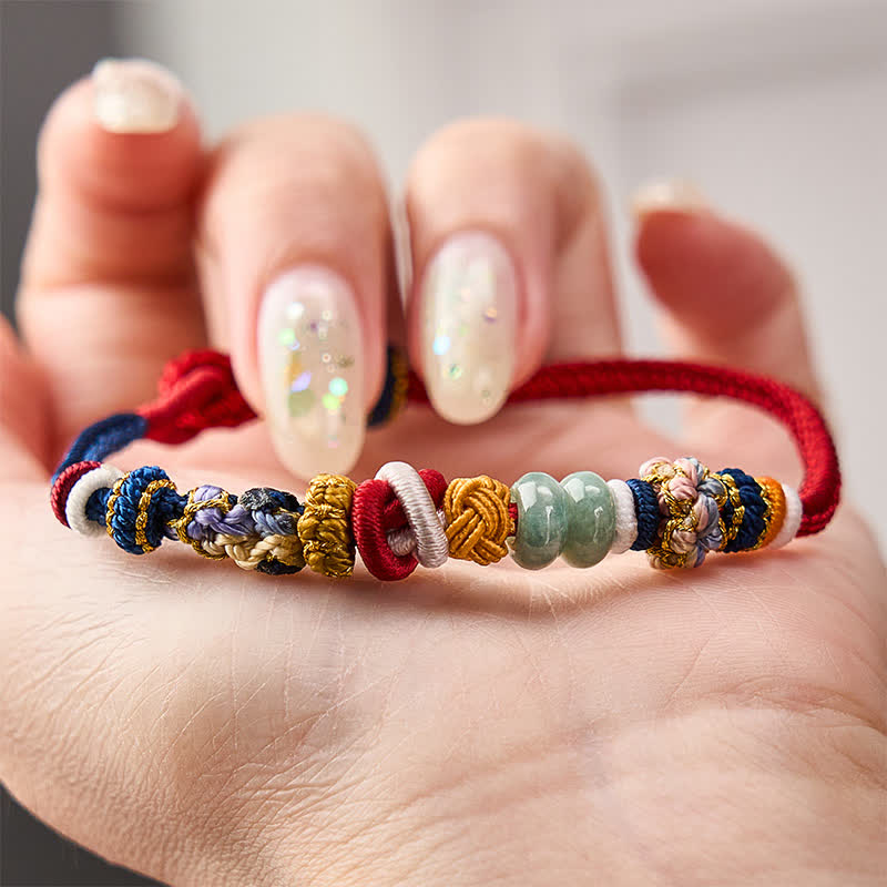 Hand-Woven Peach Blossom Luck Jade Beads Red Navy String Bracelet