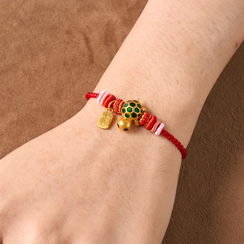 Hand-Woven Red String Turtle Fu Character Endurance Bracelet