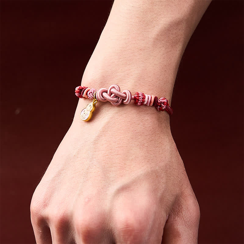 Hand-Woven "Get Rich Quickly" Gourd Strength Pink String Bracelet