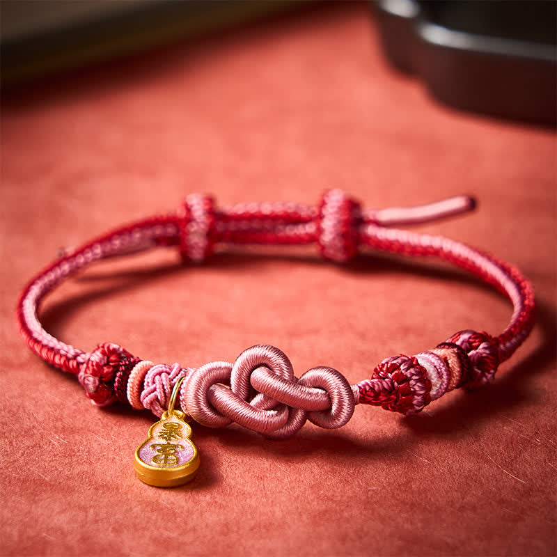 Hand-Woven "Get Rich Quickly" Gourd Strength Pink String Bracelet