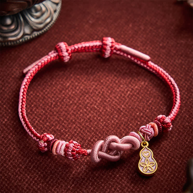 Hand-Woven "Get Rich Quickly" Gourd Strength Pink String Bracelet