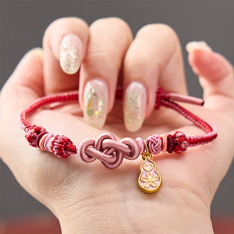 Hand-Woven "Get Rich Quickly" Gourd Strength Pink String Bracelet