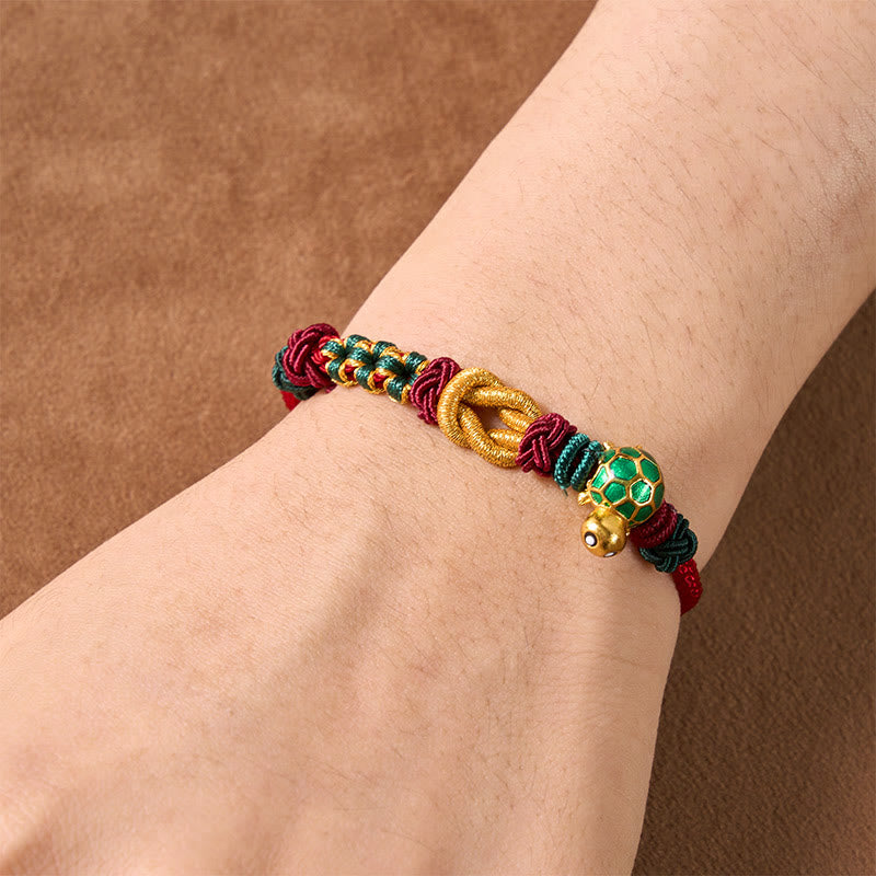 Hand-Woven Copper Turtle Red String Protection Bracelet