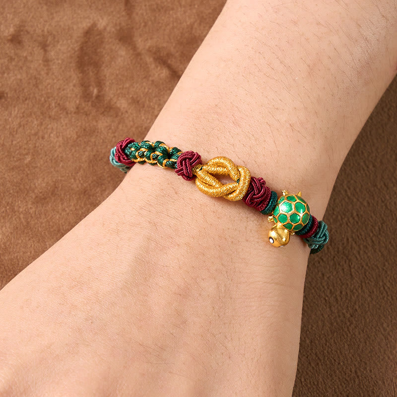 Hand-Woven Copper Turtle Red String Protection Bracelet