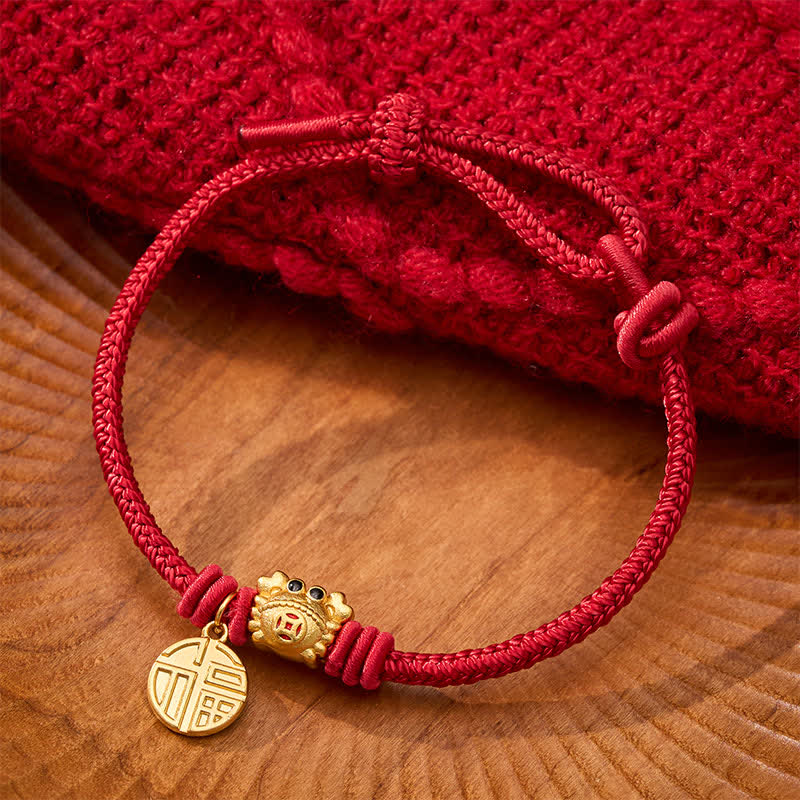 Fu Character Chinese Coin Red String Fortune Bracelet