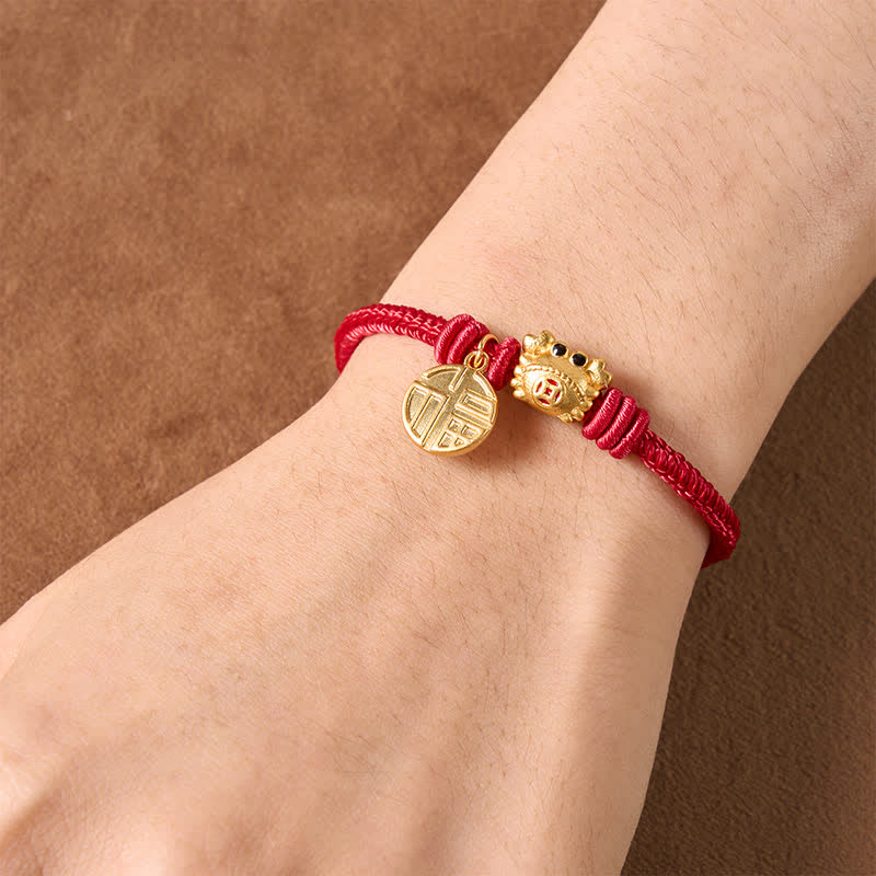 Fu Character Chinese Coin Red String Fortune Bracelet