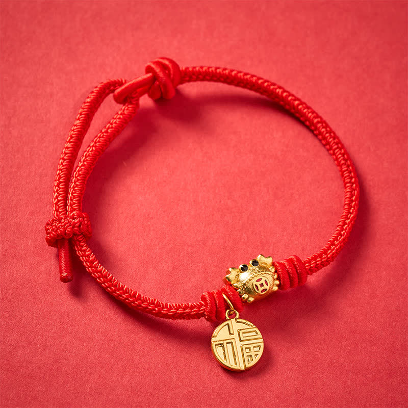 Fu Character Chinese Coin Red String Fortune Bracelet
