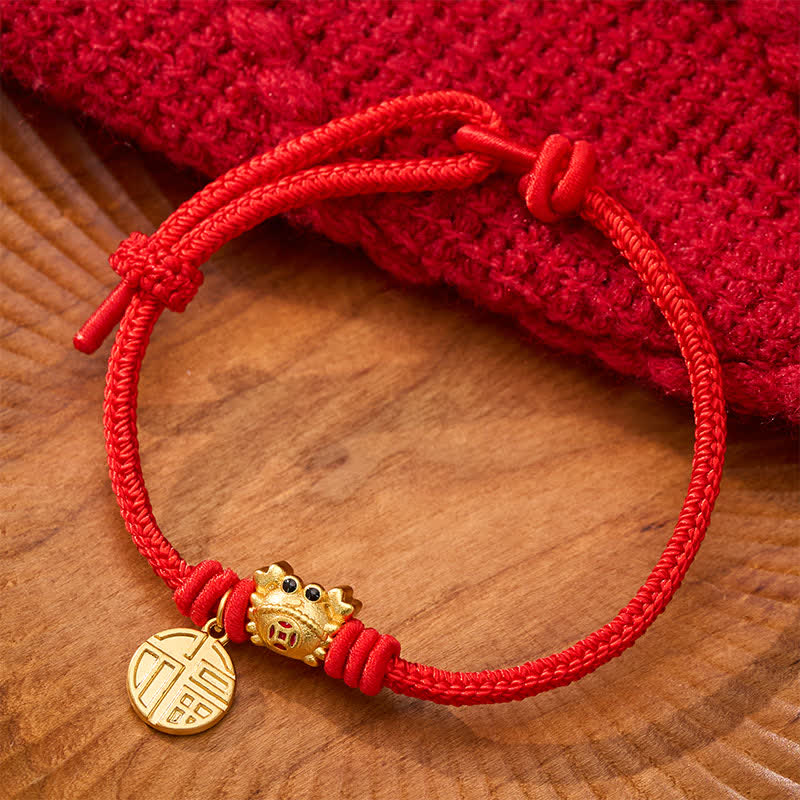 Fu Character Chinese Coin Red String Fortune Bracelet