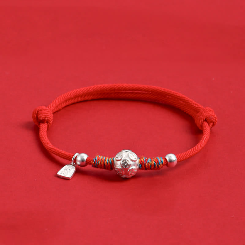 999 Sterling Silver Red String Protection Hand-Woven Bracelet