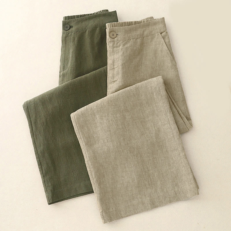 Casual Plain Women's Elastic Waist Wide Leg Pants With Pockets