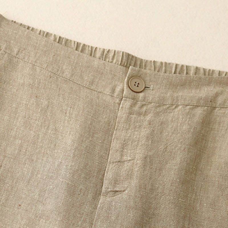 Casual Plain Women's Elastic Waist Wide Leg Pants With Pockets