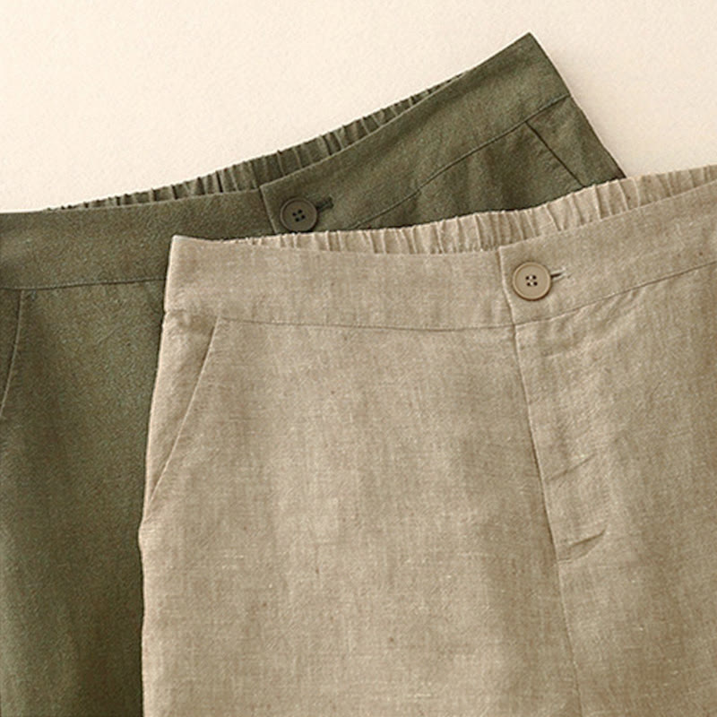 Casual Plain Women's Elastic Waist Wide Leg Pants With Pockets