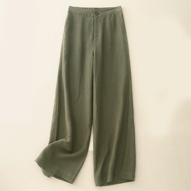Casual Plain Women's Elastic Waist Wide Leg Pants With Pockets