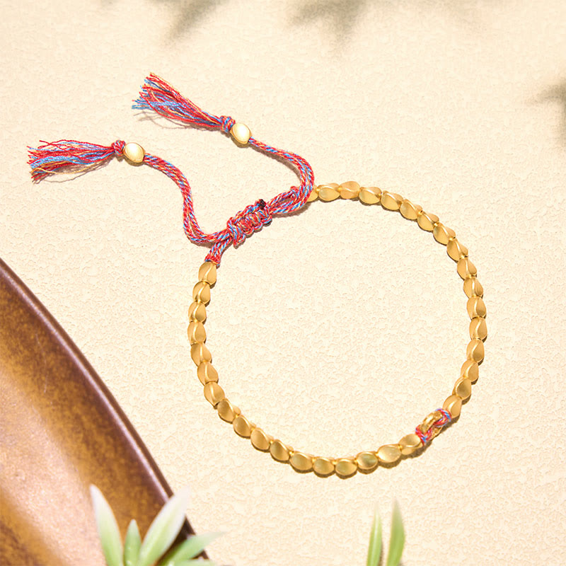 Tibetan Auspicious Cloud Peace Buckle Copper Beads String Bracelet