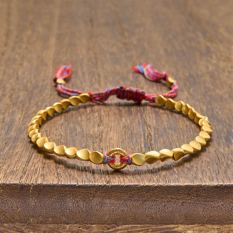 Tibetan Auspicious Cloud Peace Buckle Copper Beads String Bracelet