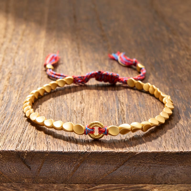 Tibetan Auspicious Cloud Peace Buckle Copper Beads String Bracelet