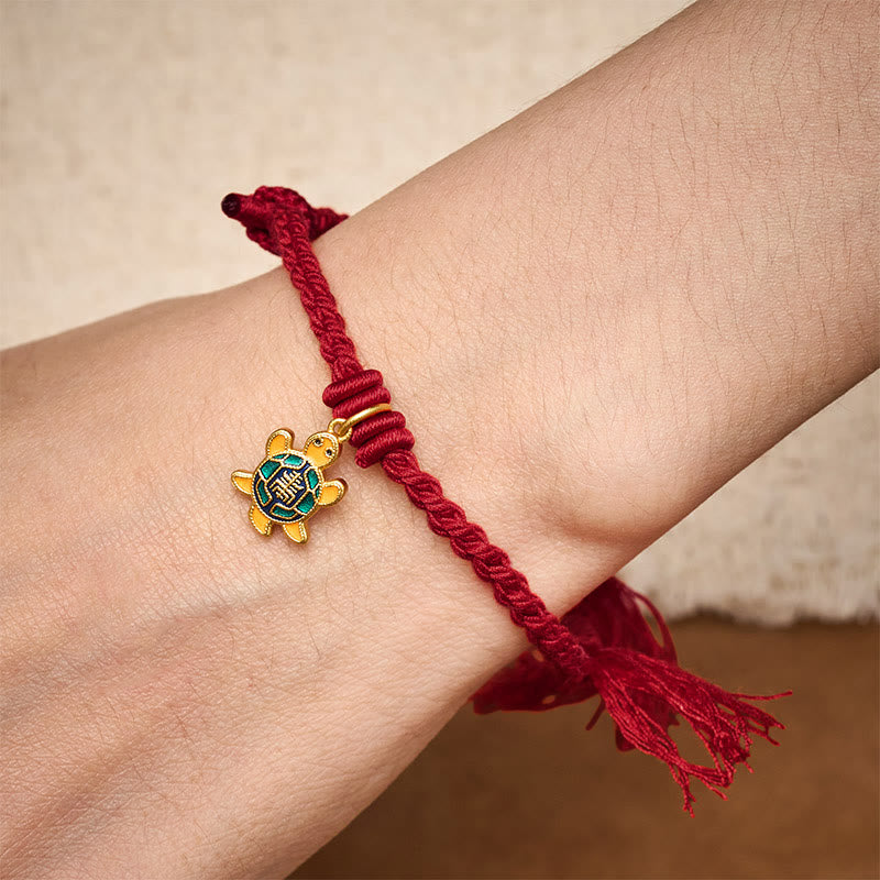Turtle Charm Gold Plated Copper Red String Balance Tibet Bracelet
