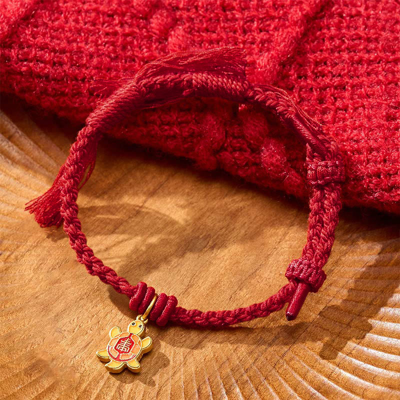 Turtle Charm Gold Plated Copper Red String Balance Tibet Bracelet