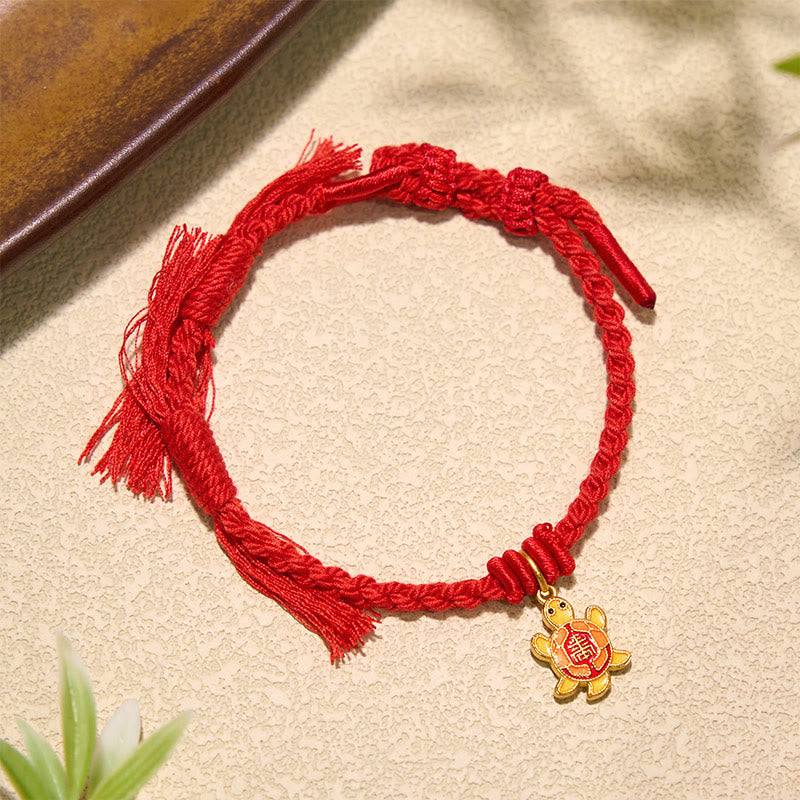 Turtle Charm Gold Plated Copper Red String Balance Tibet Bracelet