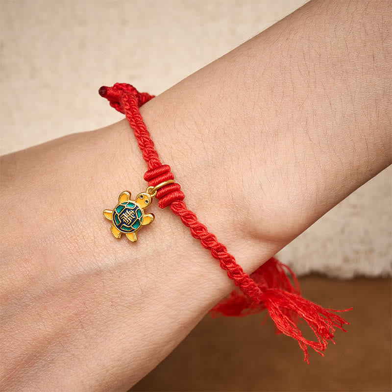 Turtle Charm Gold Plated Copper Red String Balance Tibet Bracelet