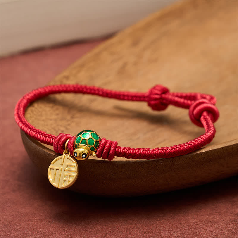 Fu Character Turtle Red String Fortune Bracelet