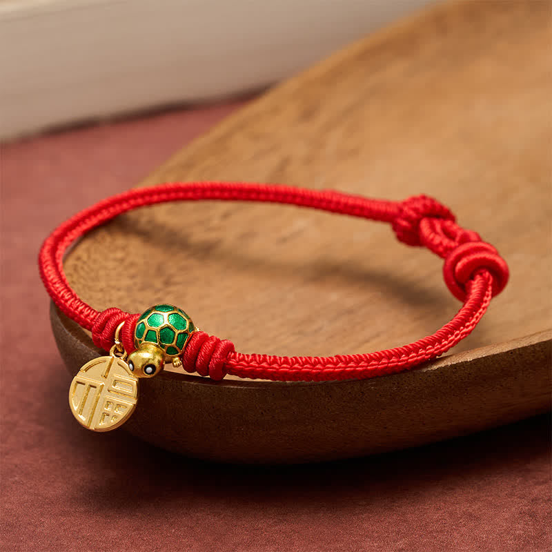 Fu Character Turtle Red String Fortune Bracelet