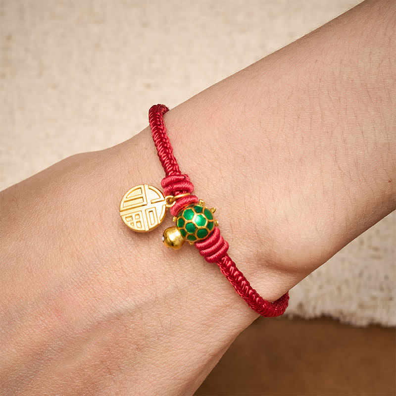Fu Character Turtle Red String Fortune Bracelet