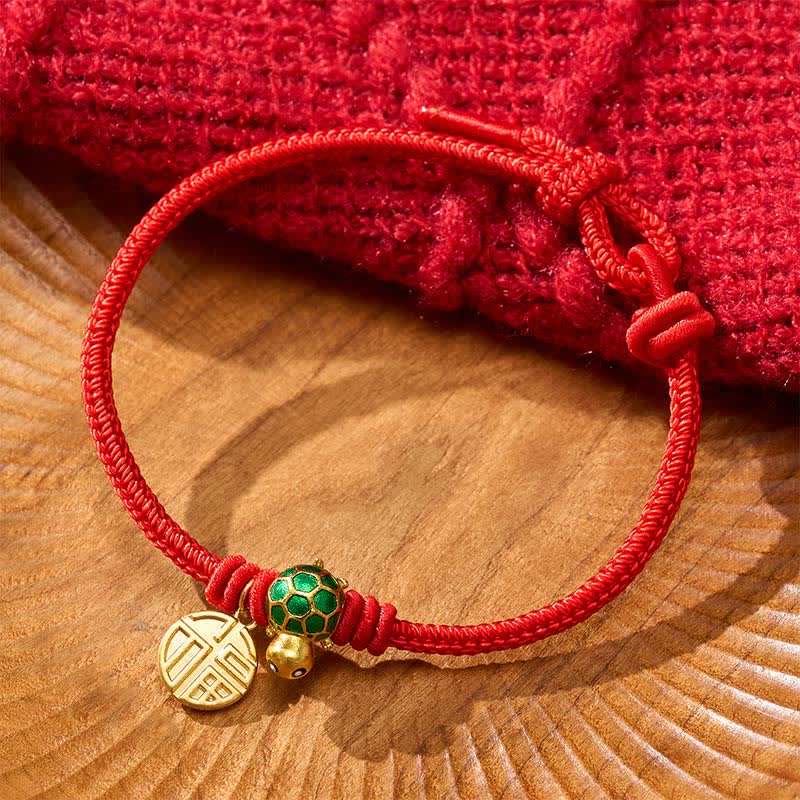 Fu Character Turtle Red String Fortune Bracelet