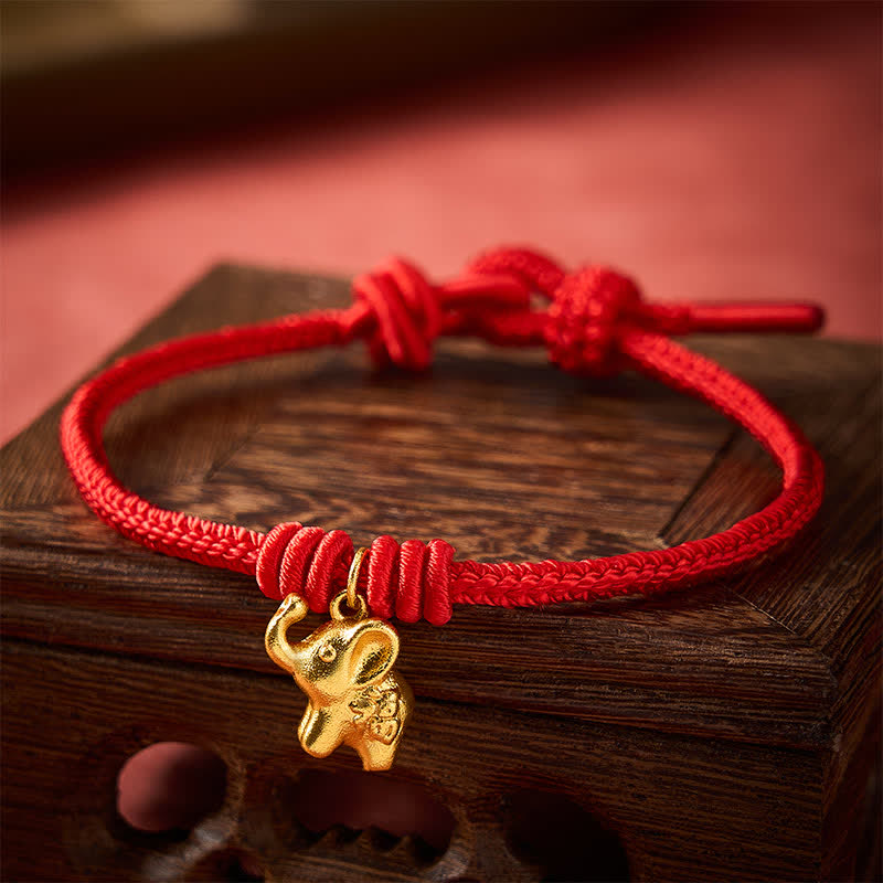 Elephant Fu Character Red String Strength Braided Rope Bracelet