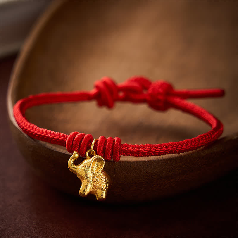 Elephant Fu Character Red String Strength Braided Rope Bracelet