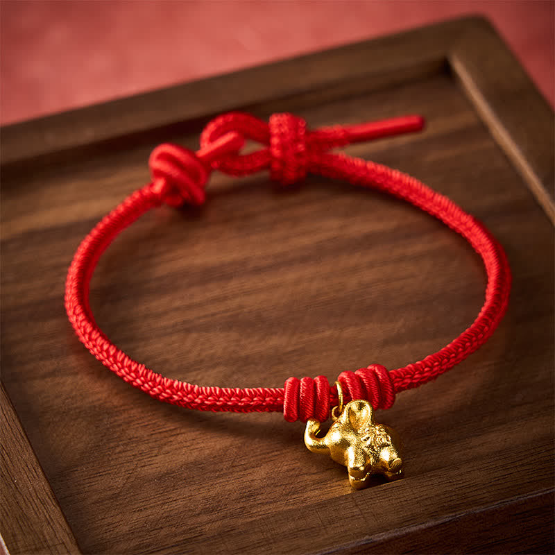 Elephant Fu Character Red String Strength Braided Rope Bracelet