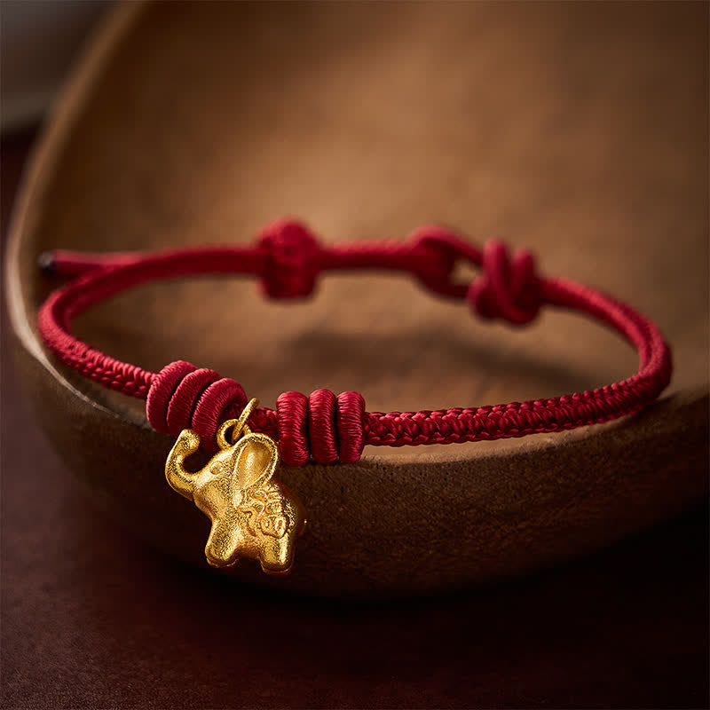 Elephant Fu Character Red String Strength Braided Rope Bracelet