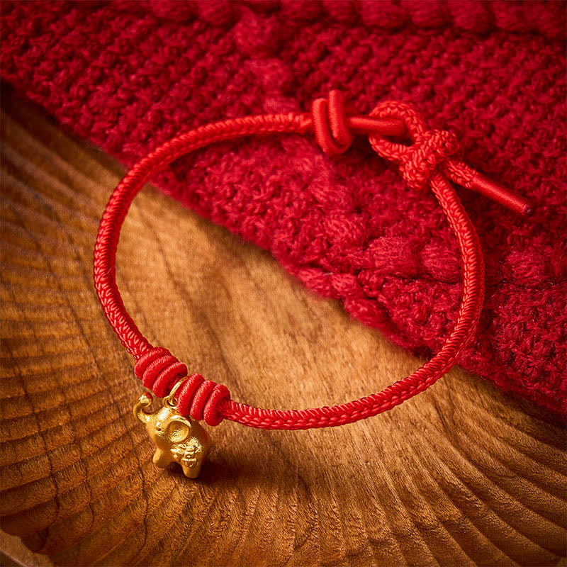 Elephant Fu Character Red String Strength Braided Rope Bracelet