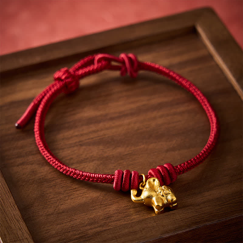 Elephant Fu Character Red String Strength Braided Rope Bracelet