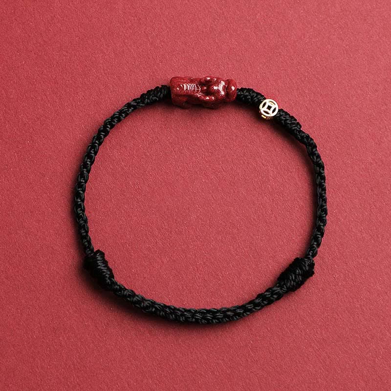 Cinnabar Pi Xiu 925 Sterling Silver Chinese Coin Wealth Red String Adjustable Bracelet