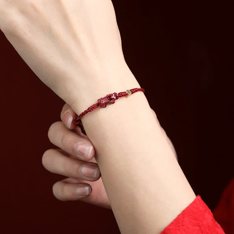 Cinnabar Pi Xiu 925 Sterling Silver Chinese Coin Wealth Red String Adjustable Bracelet