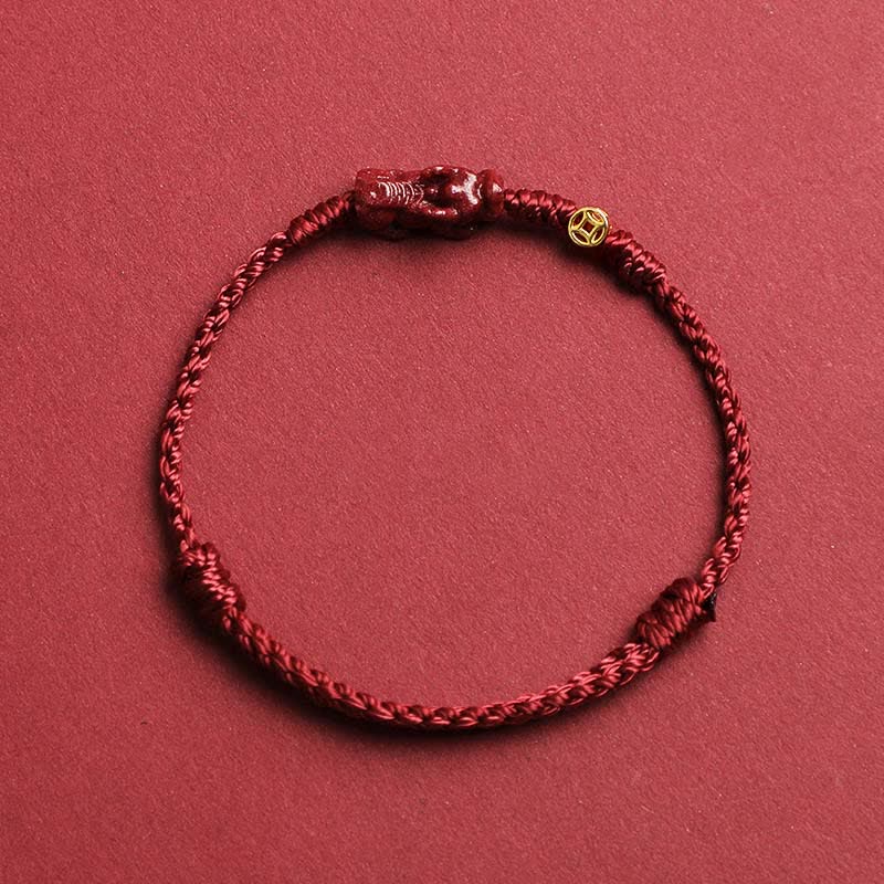 Cinnabar Pi Xiu 925 Sterling Silver Chinese Coin Wealth Red String Adjustable Bracelet