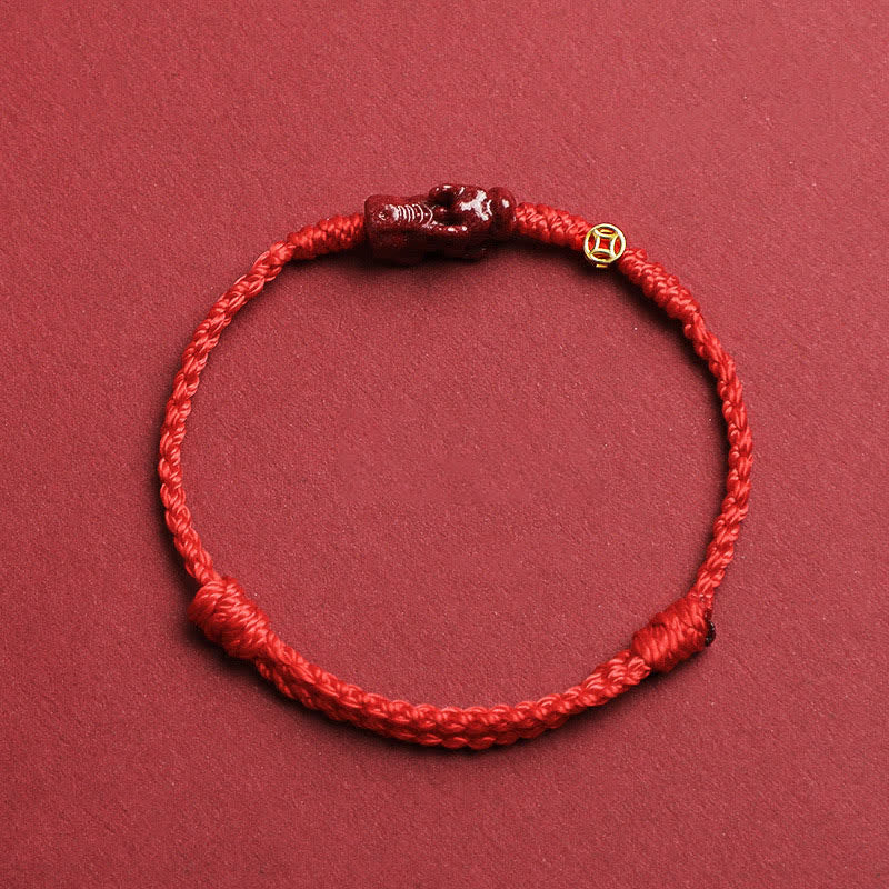 Cinnabar Pi Xiu 925 Sterling Silver Chinese Coin Wealth Red String Adjustable Bracelet
