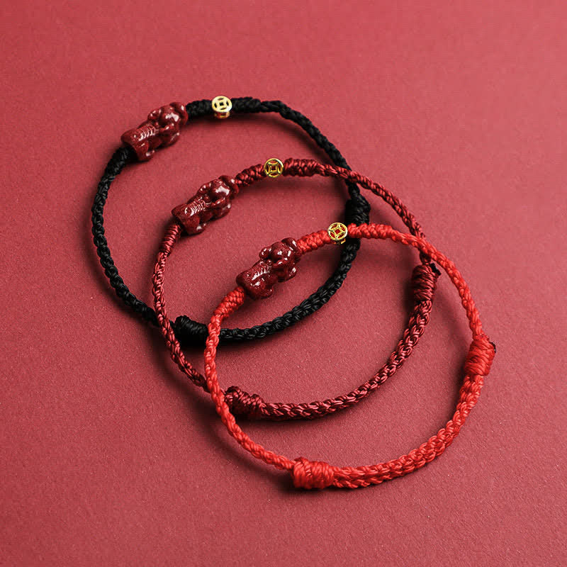 Cinnabar Pi Xiu 925 Sterling Silver Chinese Coin Wealth Red String Adjustable Bracelet
