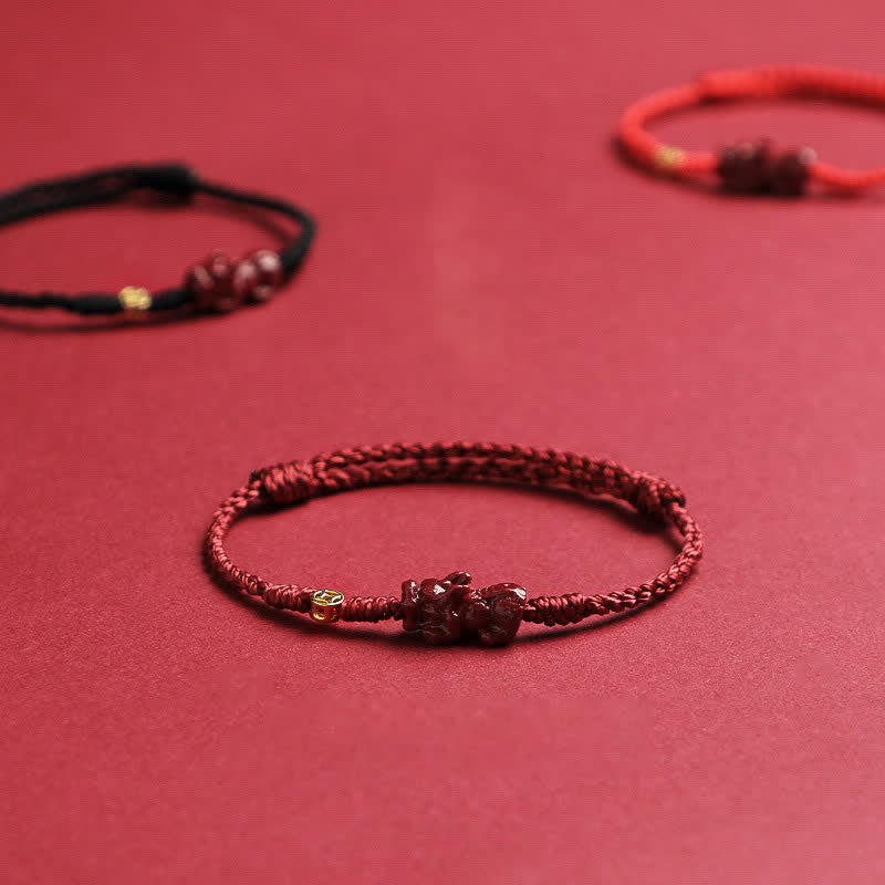 Cinnabar Pi Xiu 925 Sterling Silver Chinese Coin Wealth Red String Adjustable Bracelet