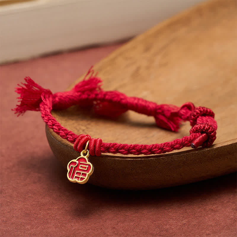 Red String Fu Character Flower Blessing Bracelet