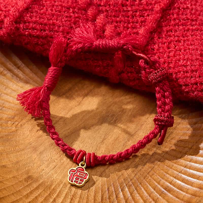 Red String Fu Character Flower Blessing Bracelet